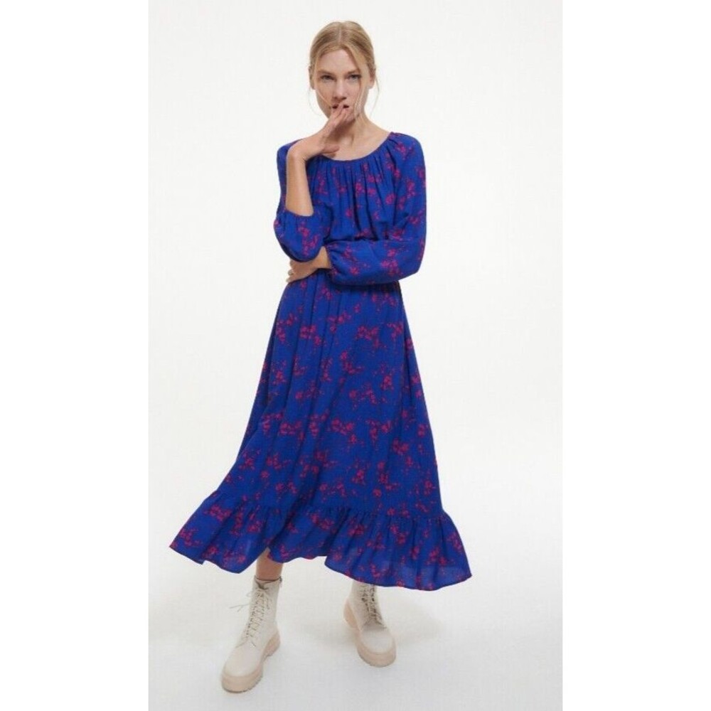 RESERVED Eco Aware Women's Size 4 Blue NWT Midi Long Sleeve Dress